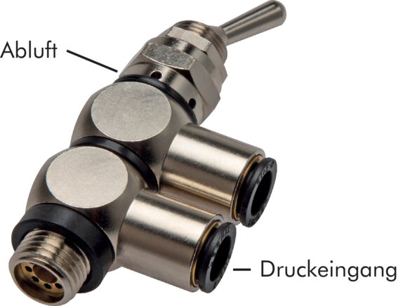 Exemplarische Darstellung: 4/2-Wege Kipphebelventil mit Steckanschluss