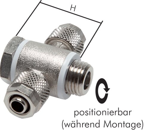 Exemplarische Darstellung: CK-T-Schlauchverschraubung (Hohlschraube) mit zylindrischem Gewinde, Messing vernickelt